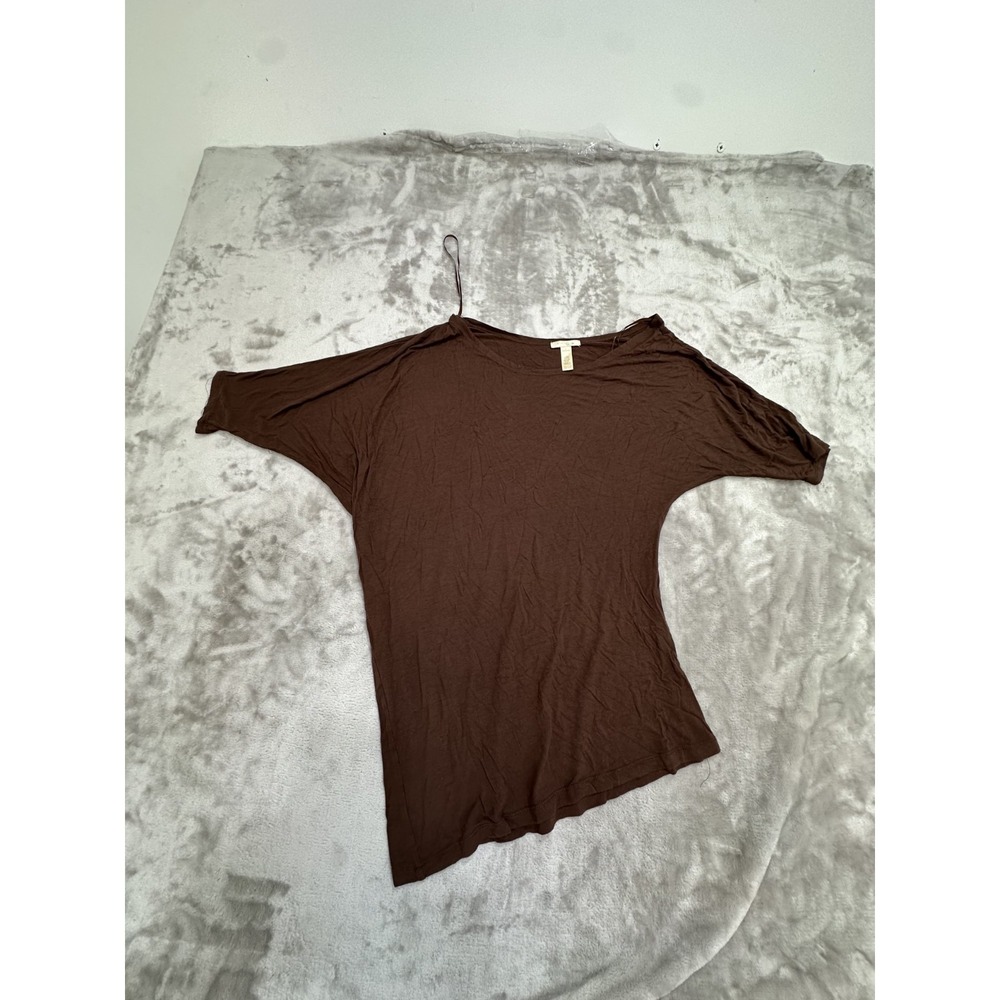 Ambiance Apparel Blouse Women's Size Large Brown Asymmetrical 1/2 Sleeve - Picture 1 of 5